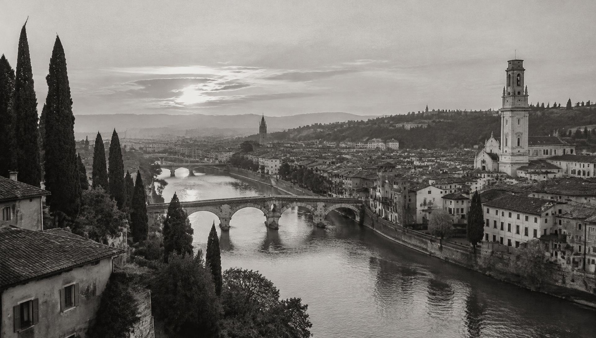 Verona at sunset over the Adige river